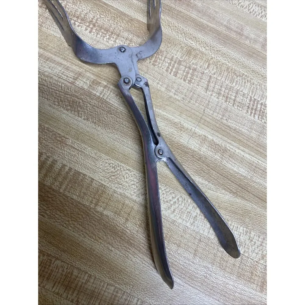 Vintage Fork Salad Canning Ice Tongs Double Pivot Made In USA Mechanical